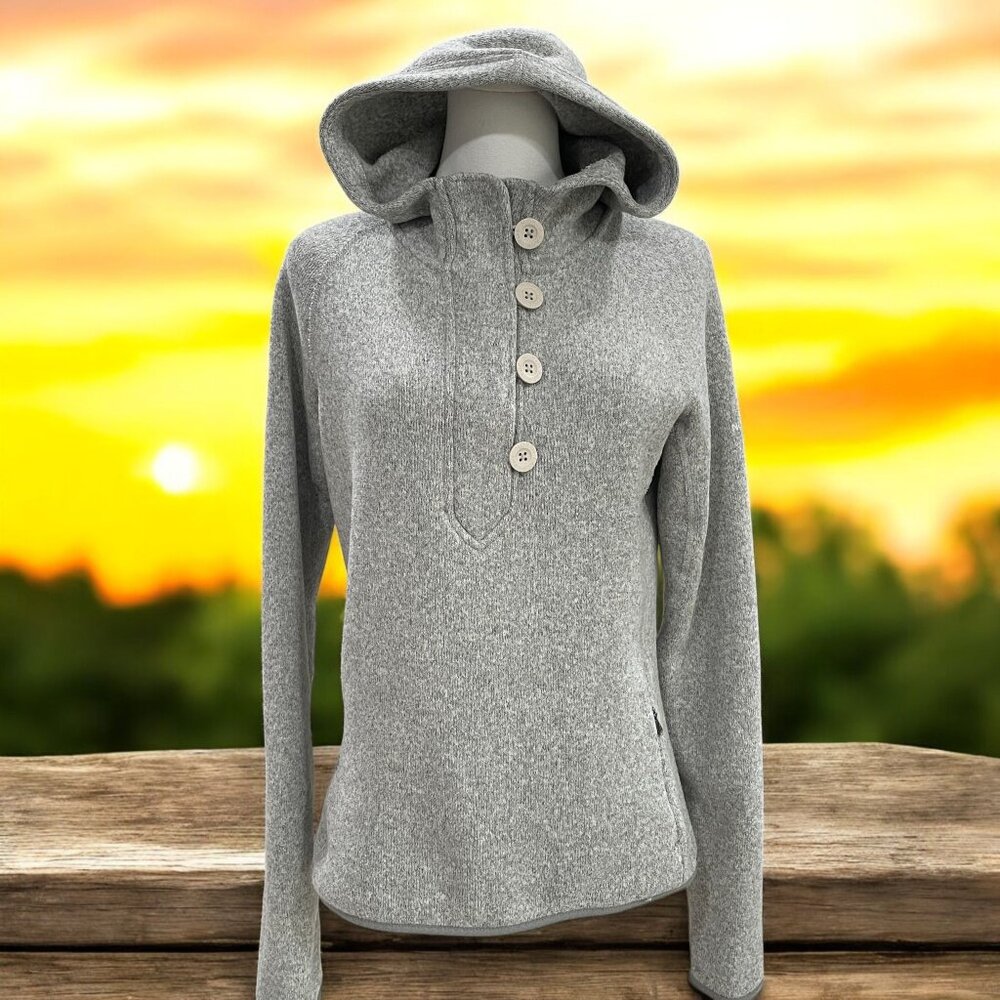 The North Face Gray Button‎ Fleece Hoodie Womens M Winter Cozy Outdoors Hiking